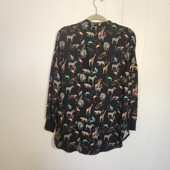 ZARA Black Jungle Animals Print Top Blouse Shirt Tunic V-Neck Size Small - Picture 4 of 10